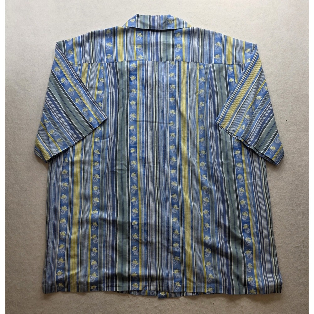 Tommy Bahama Men's Blue, Green, Yellow Stripe Pineapple Hawaiian Shirt. Size 3XL - Picture 3 of 8
